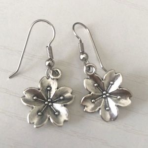 Silver Petal Flower Earrings